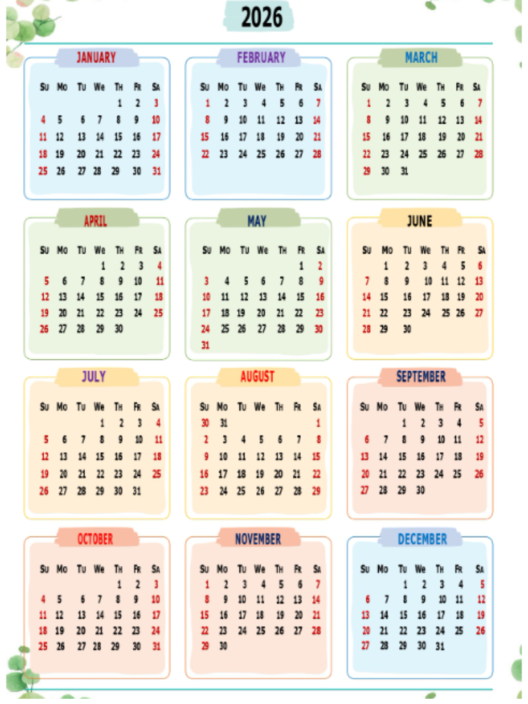 yearly calendar 26